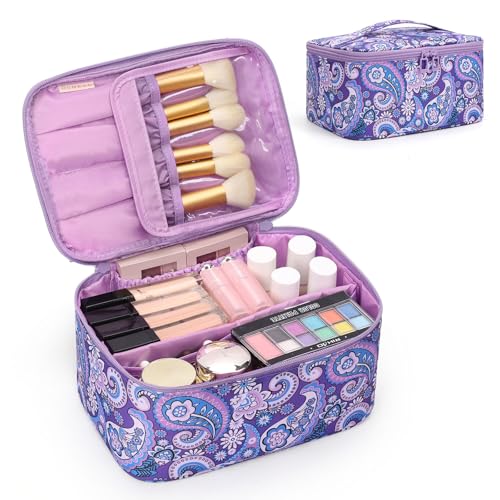 Make -up -Tasche - Tragbares Kosmetikkoffer mit großer Kapazität für Frauen mit Griff- und Trenntoiltiger -Organisator für Mädchen unterwegs -Purple von LOKAXXZU