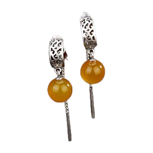 Ohringe S925 Muster eingelegte Perle gelb Chalcedony Quasten Damen Ohrringe Ohrringe Anhänger Ohrringe von LOKAXXZU