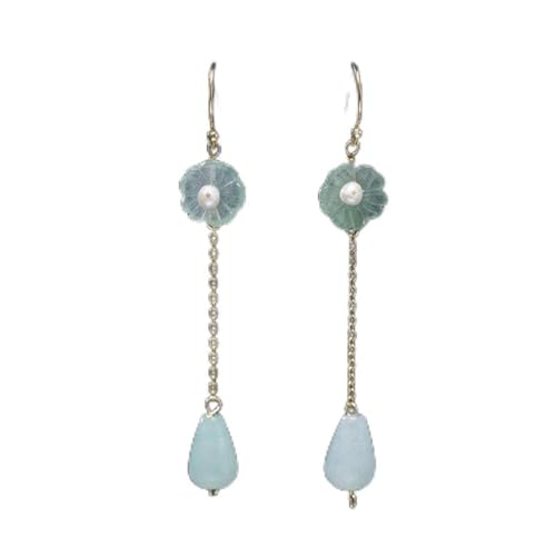 Ohrringe Frauen, S925 Pearl Jade Drop Ohrringe, weibliche Blumenohrringe Perle Ohrringe Frauen, S925 Pearl Jade Drop Ohrringe, weibliche Blumenohrringe Perle von LOKAXXZU