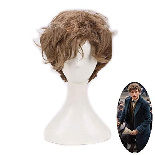 Perücke für fantastische Bestien und wo man sie findet t Scamander Kurzes braunes Ombre Curly Cosplay Perücken Halloween Requisite Haarrollenspiel von LOKAXXZU