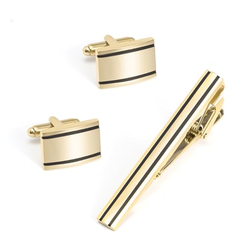 Streifen glatt gebürstete Metall Manschettenknopf -Krawattenclip -Set Cufflink -Set von LOKAXXZU