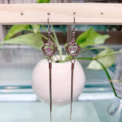 Vintage Drop-Ohrring, S925 Mode All-Match herzförmige Kronenohrringe, Quastenohrringe Frauen weiß, 925 von LOKAXXZU