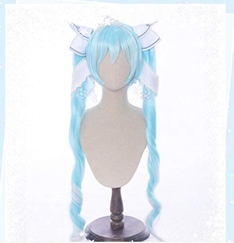 Vocaloid Hatsune Miku Snow und Starnight Long Curly Ponytails Ombre Hellblau Halloween Synthetische Perücke ohne Zubehör MZ-0051 von LOKAXXZU