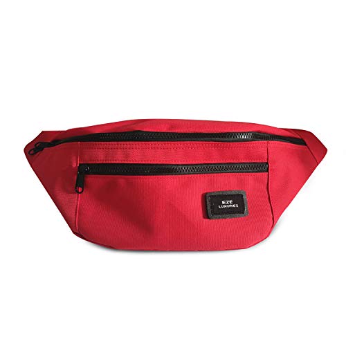 Wolfum Unisex Taillenbeutel Fanny Belt Pack Brust Schlinge für Jungen Mädchen Teenager Outdoor Travelling Mountaineering Sportwanderung Running Party Leichte Umhängetasche Langlebig Nylon Red Double von LOKAXXZU
