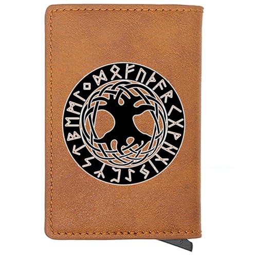 Yggdrasil - Baum des Lebens - Einzigartige Pop -up -Kartenhalter -Brieftasche für Herren, 7 Kartenkapazität + Bargeldschlitz, schlanke Wikinger -Brieftasche, Herren -tragbare Kartenkoffer (Brown) von LOKAXXZU
