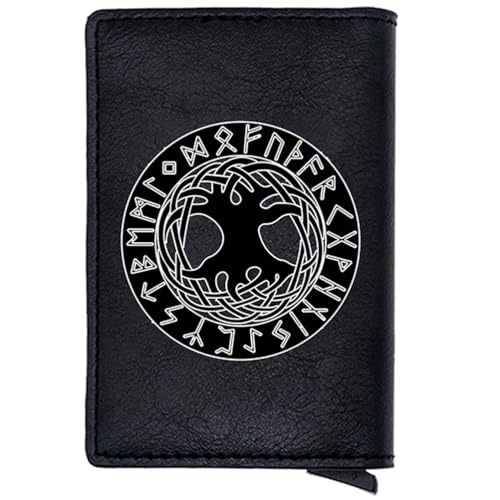 Yggdrasil - Baum des Lebens - Einzigartige Pop -up -Kartenhalter -Brieftasche für Herren, 7 Kartenkapazität + Bargeldschlitz, schlanke Wikinger -Brieftasche, Herren -tragbare Kartenkoffer (schwarz) von LOKAXXZU
