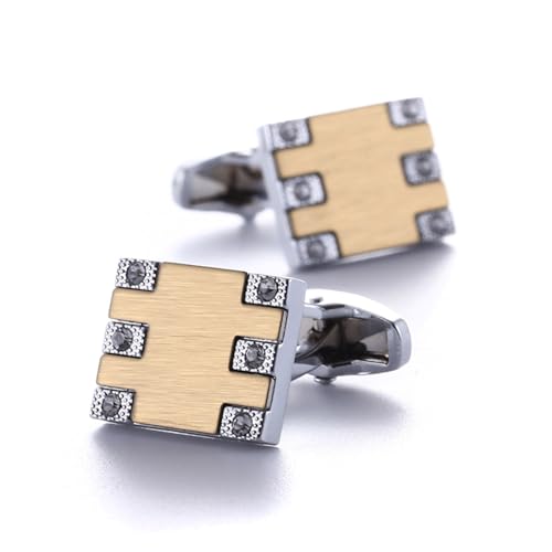 Zwei-Ton-Quadrat-Geschäft Französische Manschettenknöpfe Silber Metall mit Diamonds Herrenmanschettenhilfe von LOKAXXZU