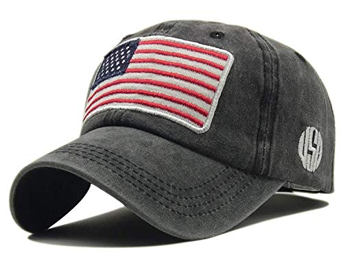 LOKIDVE Herren USA Amerikanische Flagge Baseball Cap Bestickt Polo Stil Militär Armee Hut, Amerikanische Flagge, verwaschen, Schwarz, Einheitsgröße von LOKIDVE