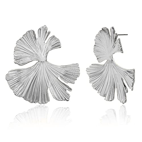 LOKLIFFAI Ginkgo Blatt Blume Ohrringe Gold Geometrische Statement Ohrring Big Fashion Design Boho Drop Dangle Ohrringe, Zink, Kein Edelstein von LOKLIFFAI