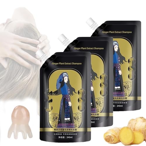 Shampoo Ingwer-Pflanzenextrakt, mit Kopfmassagegerät, Kamm, Haarausfall-Shampoo, rechteckiges Anti-Haarausfall-Shampoo for Frauen und Männer, ölkontrollierendes Anti-Schuppen-Anti-Haarausfall-Shampoo von LOKORI