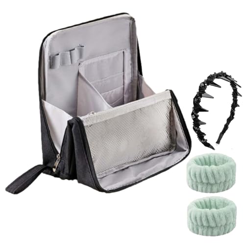 Stehende Make-up-Tasche, tragbarer, wasserdichter Make-up-Organizer mit großer Kapazität und Fächern, tragbarer Kulturbeutel, wasserdichter Make-up-Organizer for unterwegs und zu Hause(Black) von LOKORI