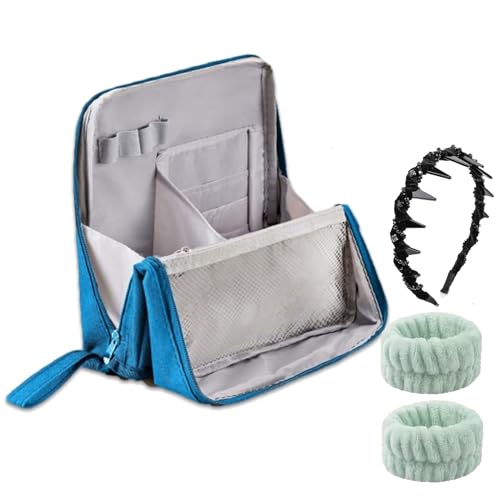 Stehende Make-up-Tasche, tragbarer, wasserdichter Make-up-Organizer mit großer Kapazität und Fächern, tragbarer Kulturbeutel, wasserdichter Make-up-Organizer for unterwegs und zu Hause(Blue) von LOKORI