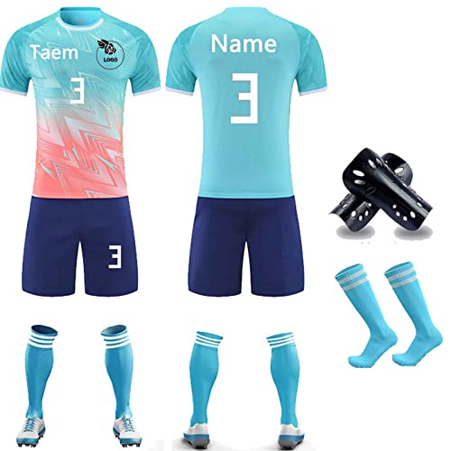 LOKWAXYA Fußball Trikot Kinder Erwachsene Set Benutzerdefiniertes Name Nummer Team für Fußball Set- Personalisierbares Geschenk, Fussballtrikot Jungs Mädchen Erwachsene(Color:Hellblau) von LOKWAXYA