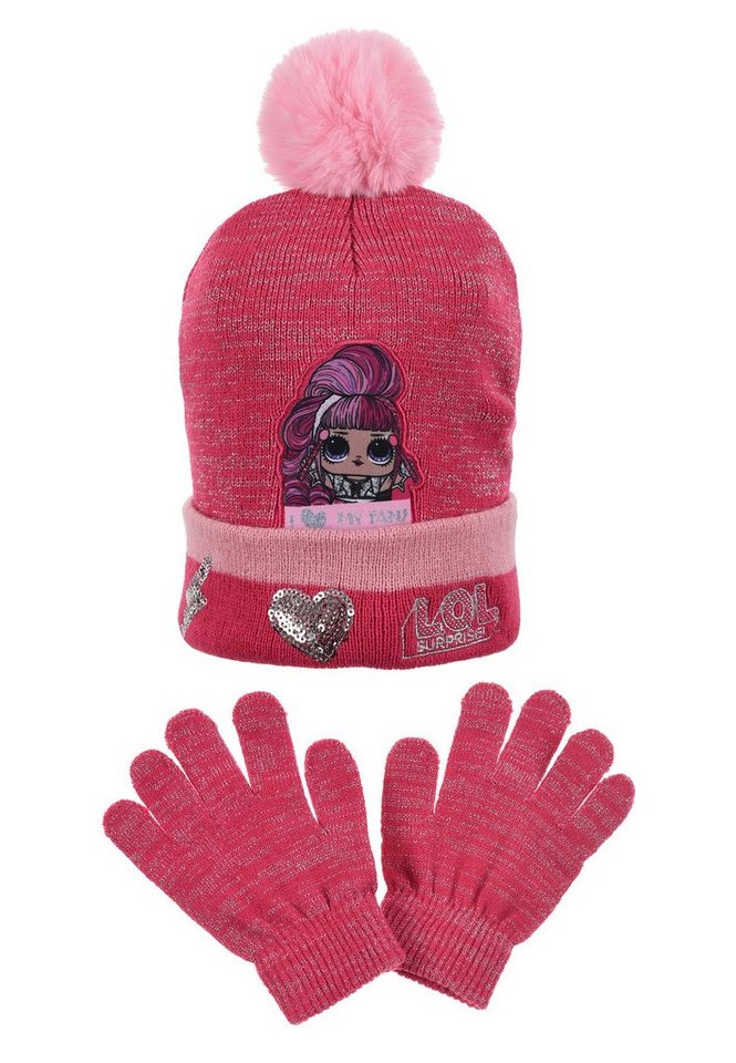 L.O.L. SURPRISE! Bommelmütze Kinder Mädchen Winter-Set Winter-Mütze + Handschuhe Bommel in Pink von L.O.L. SURPRISE!