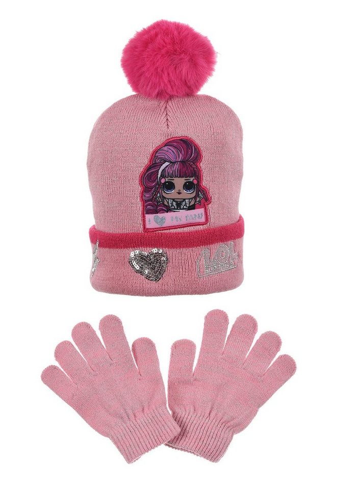 L.O.L. SURPRISE! Bommelmütze Kinder Mädchen Winter-Set Winter-Mütze + Handschuhe Bommel in Rosa von L.O.L. SURPRISE!