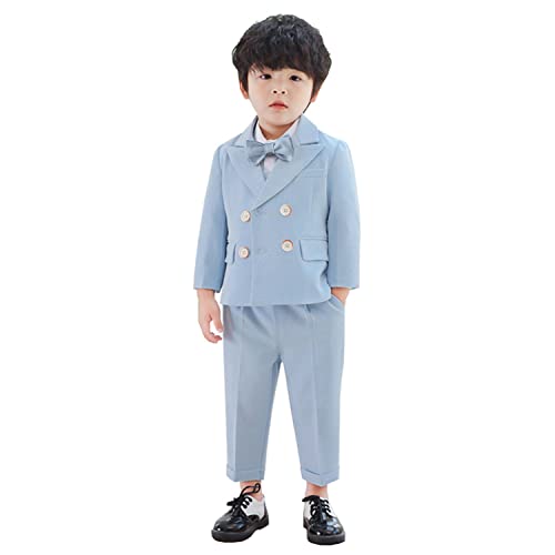 LOLANTA 2-teilig Kinderanzug Set, Festliche Jungenanzüge, Eleganter Anzug für Kinder, Sakkos Hosenanzug mit Fliege(Blau,6-7 Jahre,Tag 130) von LOLANTA