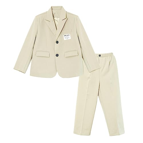 LOLANTA 2-teiliger festlicher Hochzeitsanzug für Jungen, Kinder Anzug Jacke und Hose Set, Kommunion-Outfits, Beige, 130 von LOLANTA