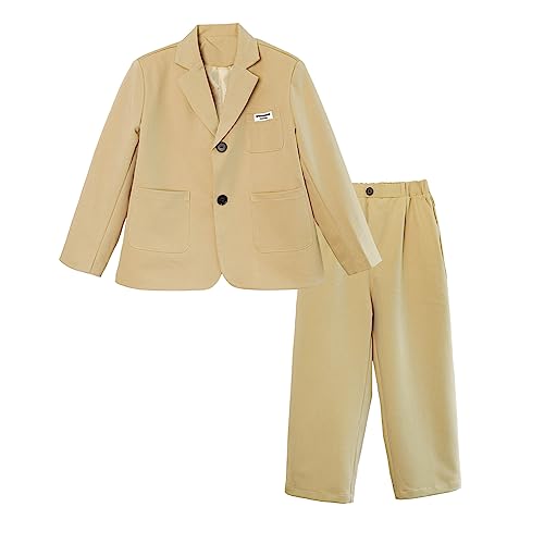 LOLANTA 2-teiliger festlicher Hochzeitsanzug für Jungen, Kinder Anzug Jacke und Hose Set, Kommunion-Outfits, Gelb, 140 von LOLANTA