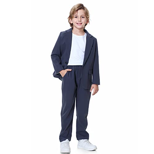 LOLANTA 2-teiliges Jungen Festanzug Set, Kinder Blazer & Hose Outfit, Freizeitkleidung oder Hochzeitsoutfits, blaugrau, 140 von LOLANTA