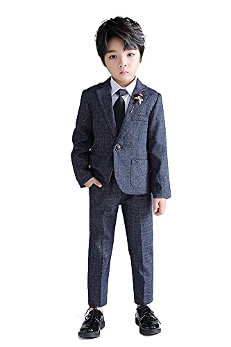 LOLANTA Kinder-Tweed-Anzug, 2-teiliges festliches Set für Jungen, Hochzeits-Party-Outfits, Karierter Blazer und Hose, Abschlussball-Anlasskleidung, Blau, 140 von LOLANTA