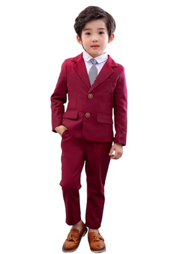 LOLANTA 2-teiliges Jungen festlichen Anzug Set, Kinder Blazer & Hosen Outfit, Freizeitkleidung oder Hochzeitskleid, Burgunderrot, 100 von LOLANTA