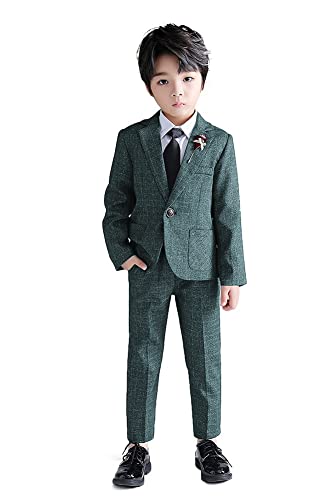 LOLANTA Kinder-Tweed-Anzug, 2-teiliges festliches Set für Jungen, Hochzeits-Party-Outfits, Karierter Blazer und Hose, Abschlussball-Anlasskleidung, Grün, 100 von LOLANTA