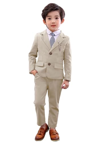 LOLANTA 2-teiliges Jungen festlichen Anzug Set, Kinder Blazer & Hosen Outfit, Freizeitkleidung oder Hochzeitskleid, Hellkhaki, 10-11 Jahre, 150 von LOLANTA