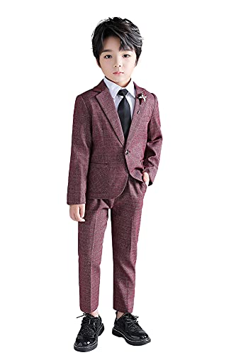 LOLANTA Kinder-Tweed-Anzug, 2-teiliges festliches Set für Jungen, Hochzeits-Party-Outfits, Karierter Blazer und Hose, Abschlussball-Anlasskleidung, Rot, 100 von LOLANTA