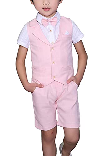 LOLANTA 4 STK Kleinkind Junge Sommerhochzeit Kinderanzug, Festliche Anzüge Westen Set für Kinder, Sommerlicher Jungen Anzug, Rosa, 110-116 (Tag 120) von LOLANTA