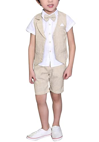 LOLANTA 4 STK Kleinkind Junge Sommerhochzeit Kinderanzug, Festliche Anzüge Westen Set für Kinder, Sommerlicher Jungen Anzug, Beige, 104-110 (Tag 110) von LOLANTA