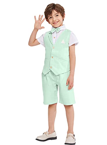 LOLANTA 4 STK Kleinkind Junge Sommerhochzeit Kinderanzug, Festliche Anzüge Westen Set für Kinder, Sommerlicher Jungen Anzug, Grün, 104-110 (Tag 110) von LOLANTA