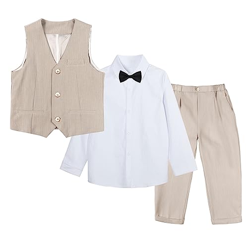 LOLANTA 4-teiliger Anzug für Jungen, Westen-Set, Kindergeburtstag Hochzeitsparty, Beige, 100 von LOLANTA