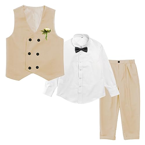 LOLANTA 4-teiliger formeller Anzug für Jungen, zweireihiges Westenset, Kindergeburtstag, Hochzeit, Party, Anlasskleidung, Khaki, 100 von LOLANTA