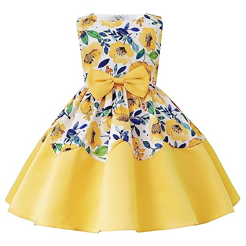 LOLANTA Blumenmädchen Satin Partykleid, A-Linie Formal Kutten für Kinder Geburtstag Festzug Prom Faschingskostüm, Gelb,4-5 Jahre von LOLANTA