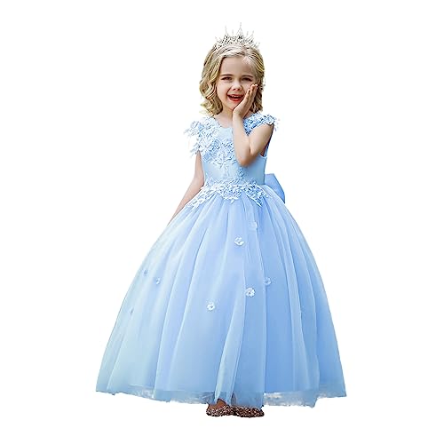 LOLANTA Blumensmädchenkleid Weiß Blau,Mädchen Kleid Festlich Kommunion, Kleider für Brautmädchen aus Satin und Tüll(4-5 Jahre,Blau,Tag 110) von LOLANTA