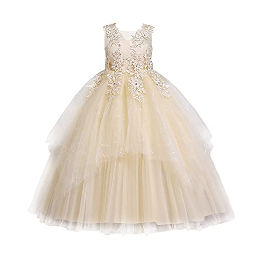 LOLANTA Blumensmädchenkleid Weiß Champagner,Mädchen Kleid Festlich Kommunion, Kleider für Brautmädchen aus Satin und Tüll(10-11 Jahre,Champagner,Tag 150) von LOLANTA