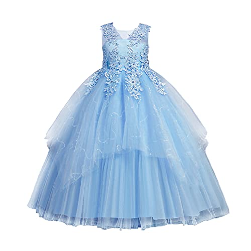 LOLANTA Blumensmädchenkleid Weiß Rosa,Mädchen Kleid Festlich Kommunion, Kleider für Brautmädchen aus Satin und Tüll(5-6 Jahre,Blau,Tag 120) von LOLANTA