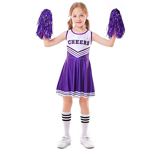 LOLANTA Cheerleader Kostüm Kinder, Cheerleadering Outfit Mädchen mit Pompons(5-6 Jahre,lila,Tag 120) von LOLANTA