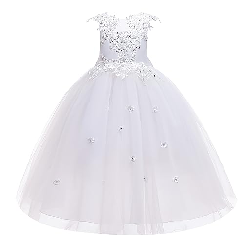 LOLANTA Festliches Kleid Mädchen, Prinzessin Kleider Mädchen Hochzeit, Rosa/Weiß/Blaues Tüllkleid für Kinder(10-11 Jahre,Weiß,Tag 150) von LOLANTA