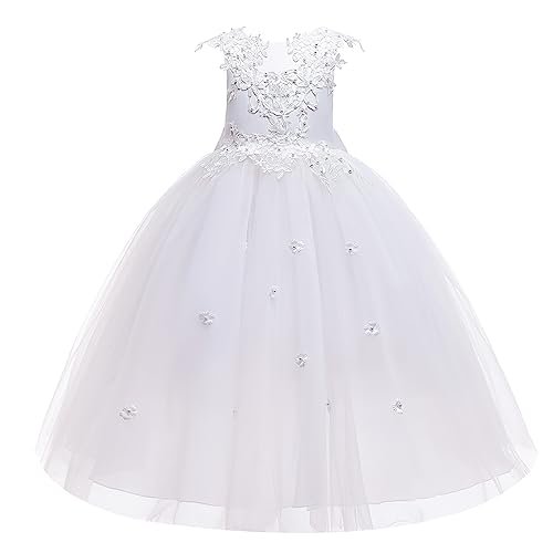 LOLANTA Festliches Kleid Mädchen, Prinzessin Kleider Mädchen Hochzeit, Rosa/Weiß/Blaues Tüllkleid für Kinder(8-9 Jahre,Weiß,Tag 140) von LOLANTA
