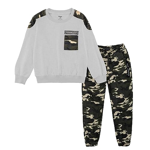 LOLANTA Jungen Grau Langarm T-Shirt + Camouflage Hosen, 2-teiliges Bekleidungssets für Kinder, Grau, Etikettengröße: 110 von LOLANTA