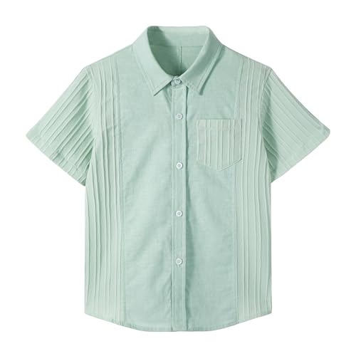 LOLANTA Jungen Leinenhemd Sommer Kurzarm Cuban Baumwolle Freizeithemd mit Kragen und Knopfleiste(Mintgrün, 5-6 Jahre, 120) von LOLANTA