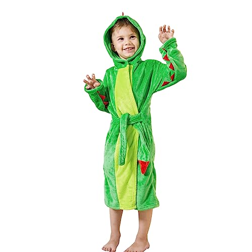 LOLANTA Kinder Bademantel Dinosaurier mit Kapuze, Fleece Tier Morgenmantel(3-4 Jahre,Tag XS) von LOLANTA