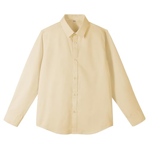 LOLANTA Kinder Beiges Hemd mit Knopfleiste, Kleinkind Jungen Langarm Einfarbiges Formelles Uniformhemd aus Baumwoll-Twill (Beige,2-3 Jahre, 90) von LOLANTA