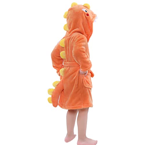 LOLANTA Kinder Fleece Bademantel Dinosaurier Plüsch Kapuzenbademantel, Orange Dinosaurier, L (6-8 Jahre) von LOLANTA