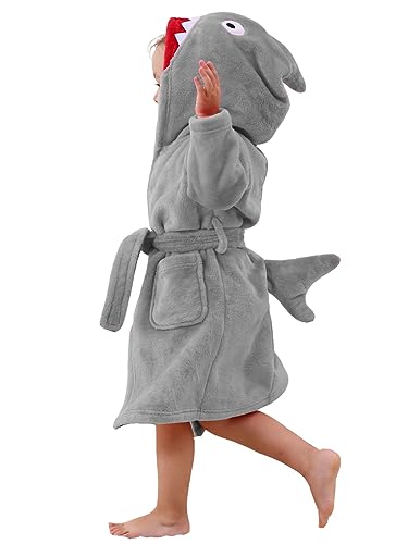 LOLANTA Kinder Fleece Bademantel Hai Plüsch Kapuzenbademantel, Grau Hai, S (1-2 Jahre) von LOLANTA