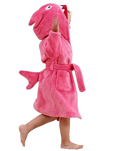 LOLANTA Kinder Fleece Bademantel Hai Plüsch Kapuzenbademantel, Rosa Hai, L (6-8 Jahre) von LOLANTA