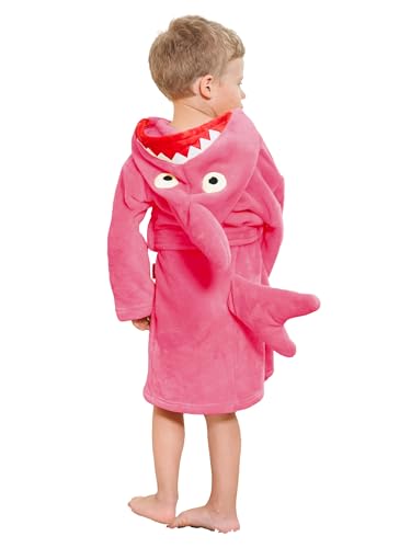 LOLANTA Kinder Fleece Bademantel Hai Plüsch Kapuzenbademantel, Rosa Hai, M (3-5 Jahre) von LOLANTA