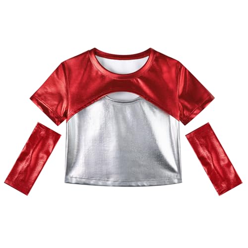 LOLANTA Kinder Mädchen Crop Top Metallic T-Shirt Kurzarm Glitzernde Hip Hop Jazz Performance Tops Glänzende Oberteil Bauchfrei Ballett Tanz Tops mit Metallic Arm Ärmel, Rot, 5-6 Jahre, 120 LOLANTA Kinder Mädchen Crop Top Metallic T-Shirt Kurzarm Glitzernde Hip Hop Jazz Performance Tops Glänzende Oberteil Bauchfrei Ballett Tanz Tops mit Metallic Arm Ärmel, Rot, 5-6 Jahre, 120 von LOLANTA