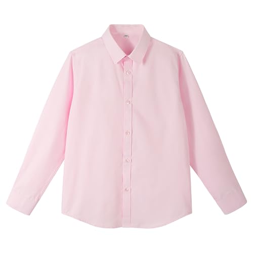LOLANTA Kinder Pinkes Hemd mit Knopfleiste, Jungen Langarm Einfarbiges Formelles Uniformhemd aus Baumwoll-Twill (Hellrosa 4-5 Jahre, 110) von LOLANTA